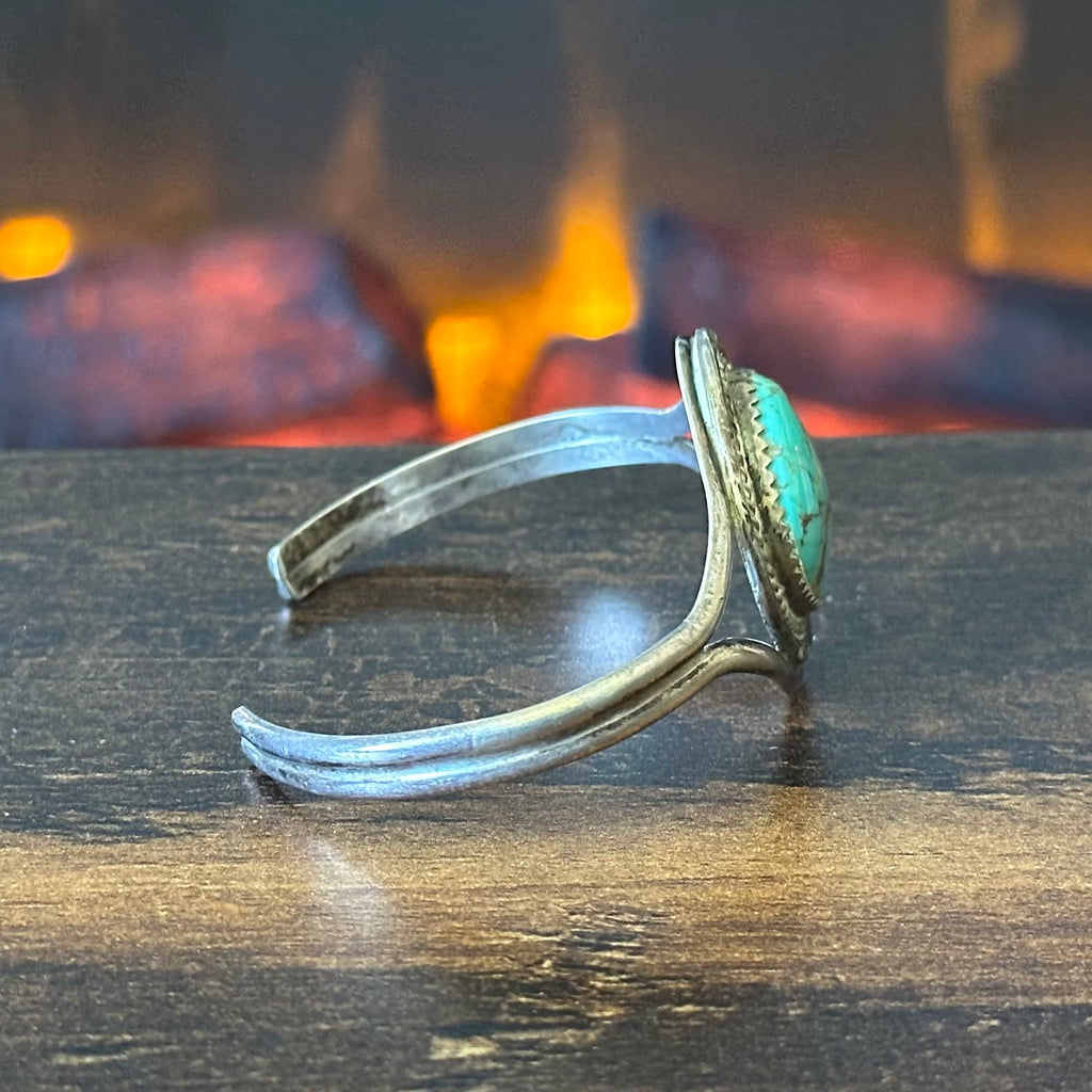 Turquoise Sterling Hand Stamped Twist Wire Bezel Cuff
