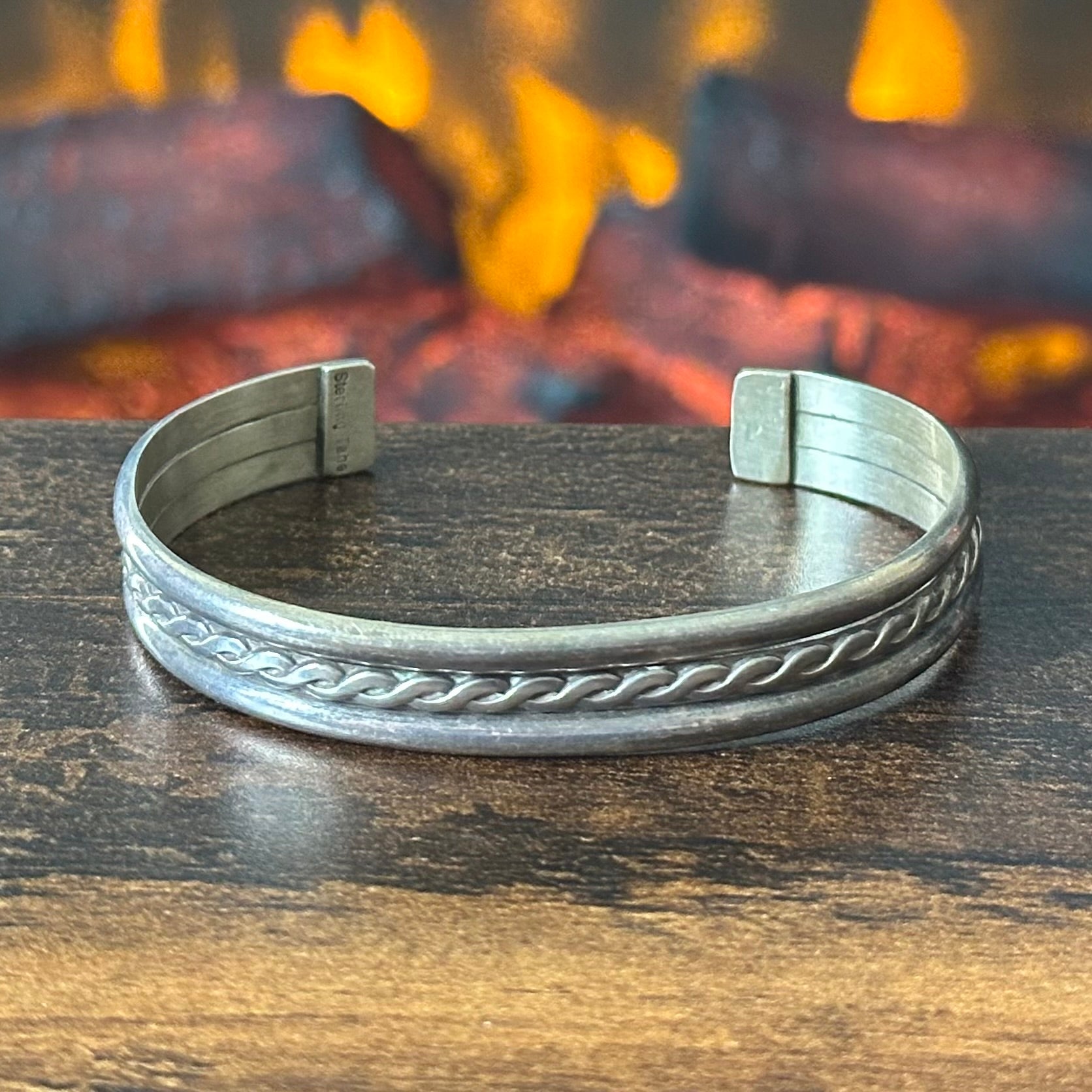 Navajo Tahe Signed Sterling Twist Wire Stacker Cuff
