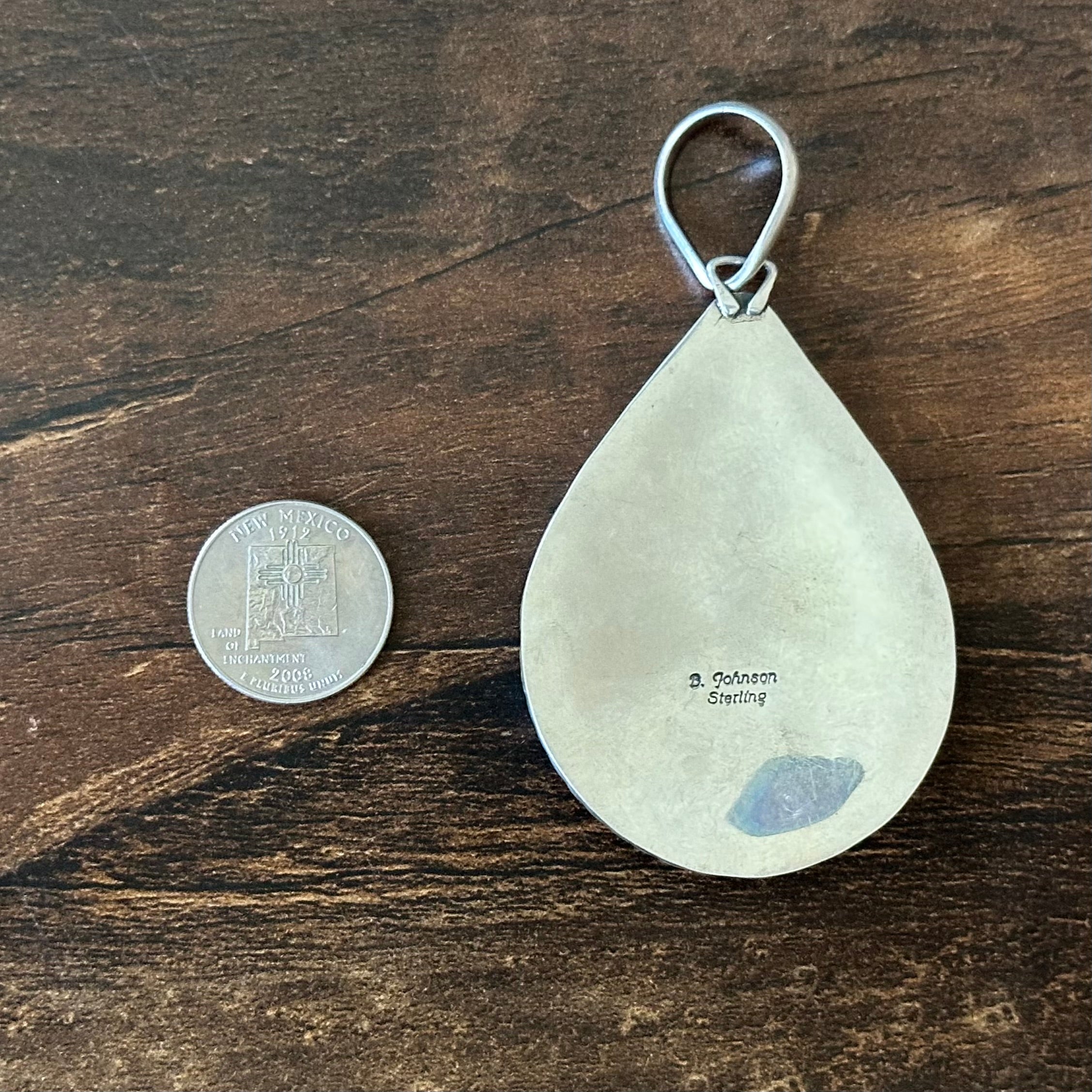 Navajo Bobby Johnson Royston Turquoise 6 Stone Sterling Hand Stamped Raindrop Cluster Pendant