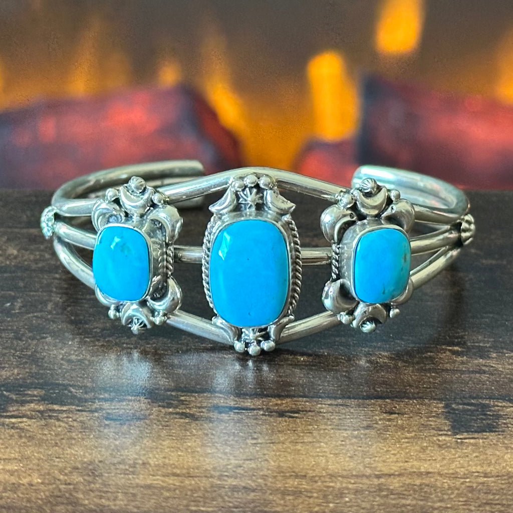Running Bear Trading Turquoise 3 Stone Twist Wire Bezel Cuff