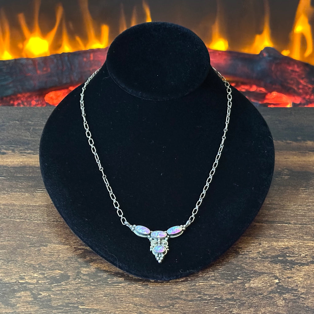 Running Bear Trading Pink Opal 4 Stone Sterling Raindrop Pendant Necklace