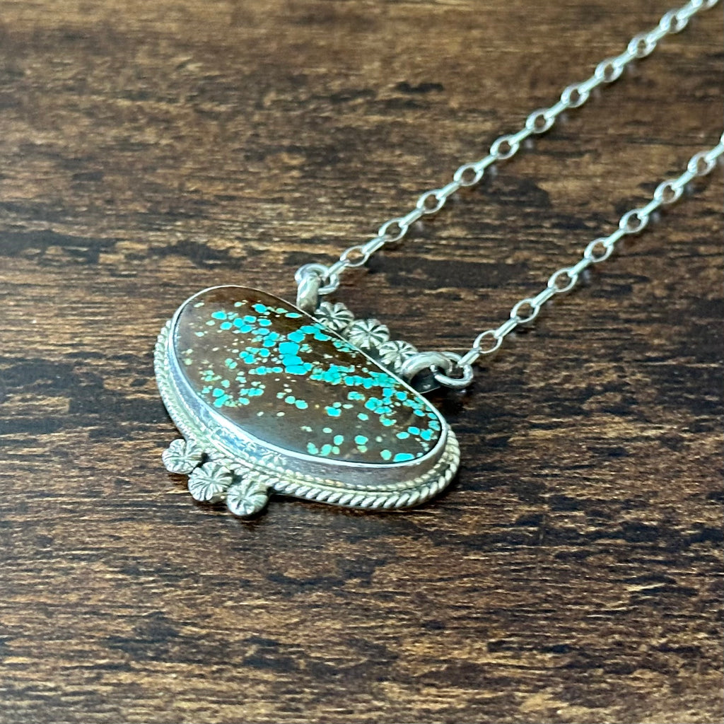 Navajo Keith Henry Mine #8 Turquoise Sterling Bar Necklace