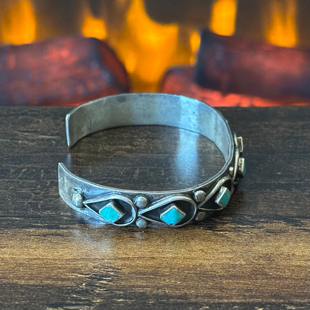 Vintage Turquoise 8 Stone Sterling Shadowbox Stacker Cuff