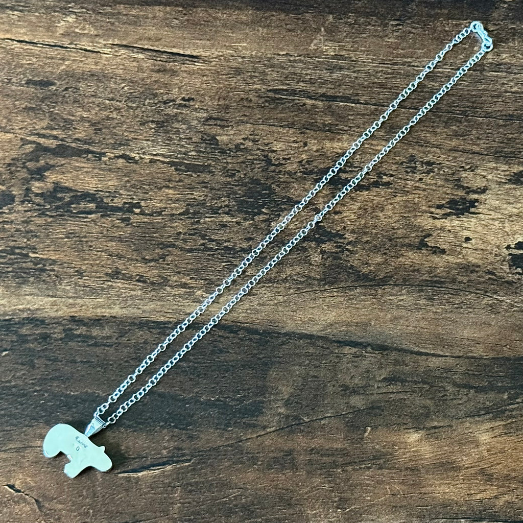 Navajo Gilbert Smith Turquoise Onyx Spiny Oyster Mother of Pearl Lapis Sterling Bear Micro Inlay Pendant Necklace