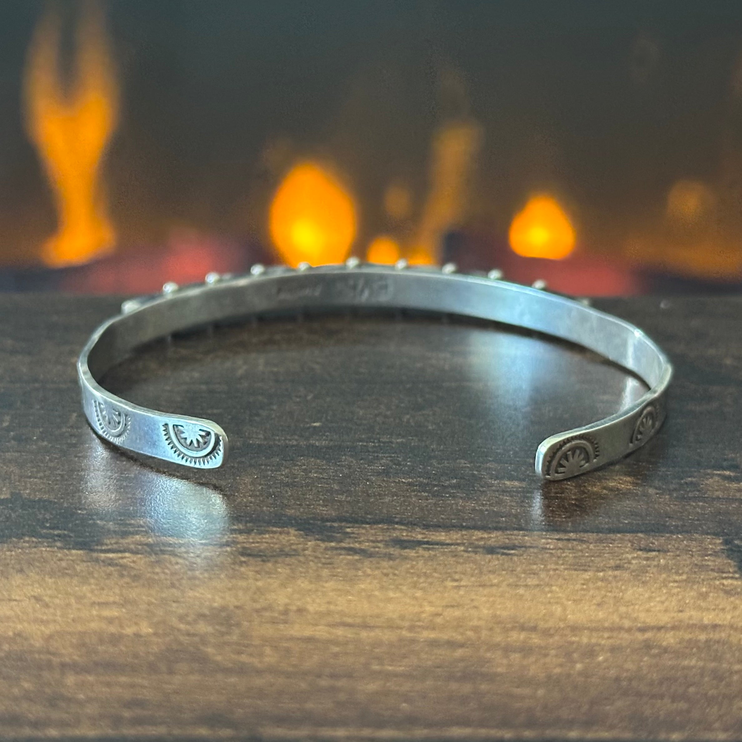 Zuni Ernest & Vivnita Bewanika Turquoise Lapis Red Coral MOP Jet 10 Stone Sterling Hand Stamped Stacker Cuff