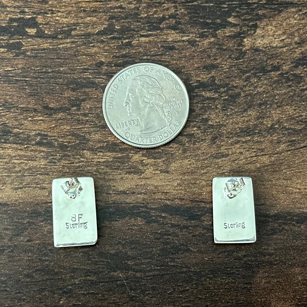 Navajo Steve Francisco Lapis Gaspeite Opal Sterling Geometric Inlay Stud Earrings