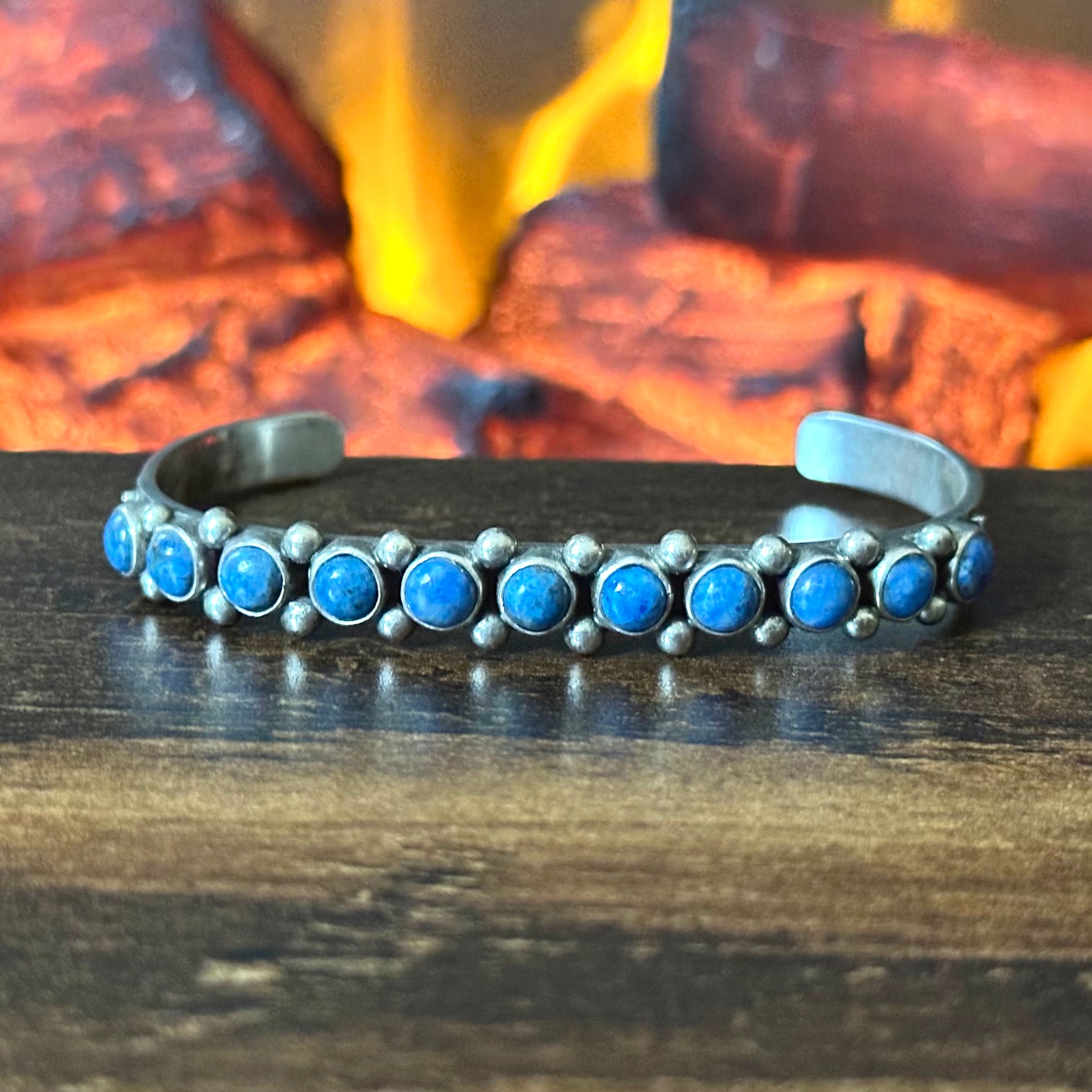 Navajo Albert Jake Denim Lapis 11 Stone Sterling Raindrop Stacker Cuff