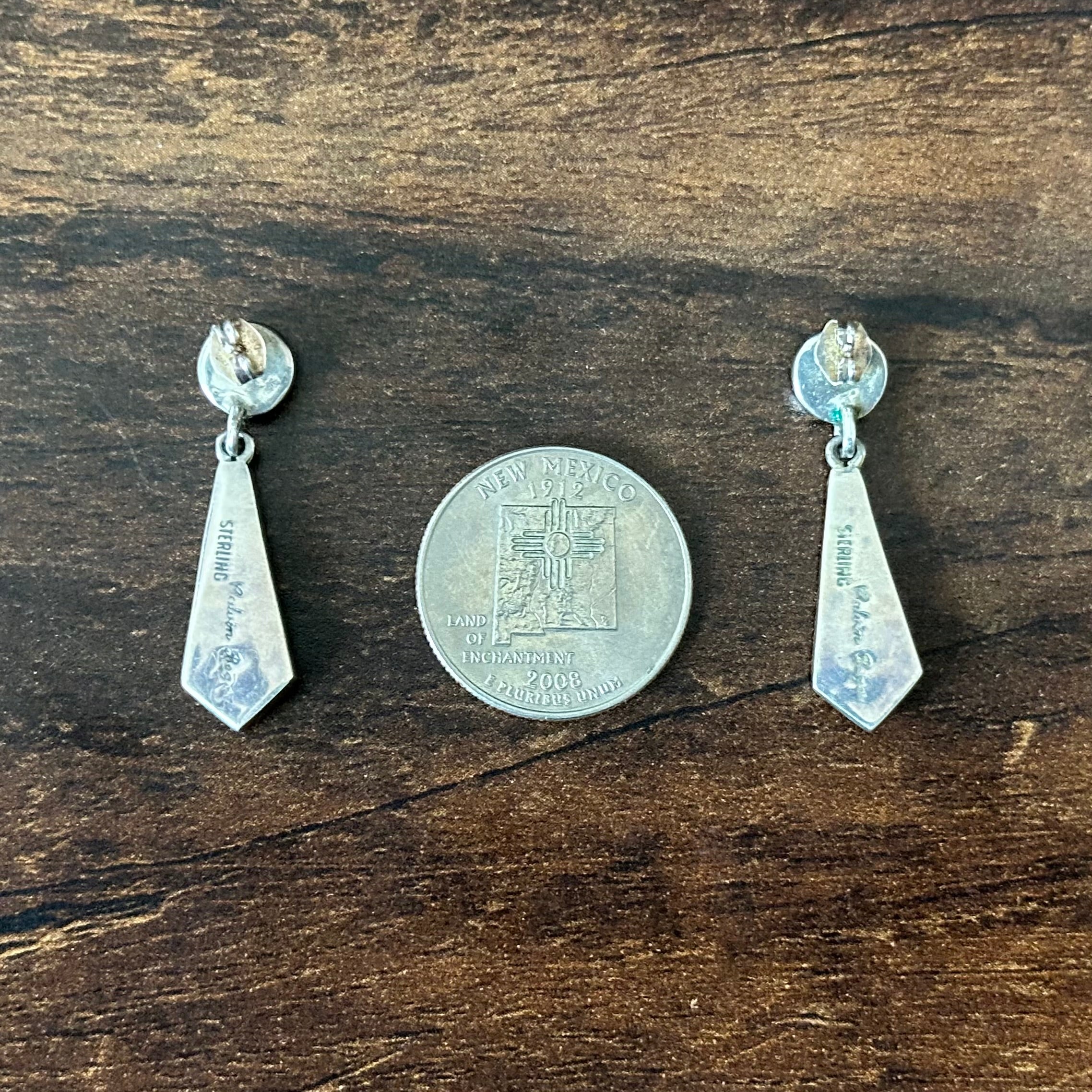 Navajo Calvin Begay Jasper Charoite MOP Jet Inlay Sterling Stud Earrings