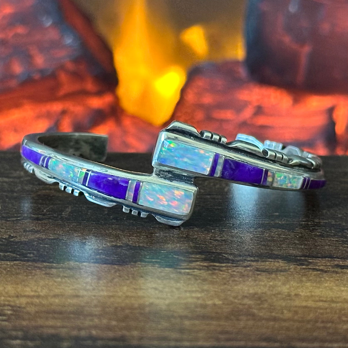 Sugilite Opal Sterling Crossover Inlay Cuff