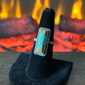 Navajo Judith Dixon #8 Turquoise Sterling Twist Wire Bezel Rectangular Ring