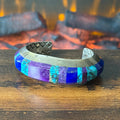 Navajo Herbert Toledo Turquoise Lapis Sugilite Sterling Hand Stamped Inlay Statement Cuff