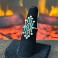Vintage Green Turquoise 11 Stone Sterling Needlepoint Raindrop Ring