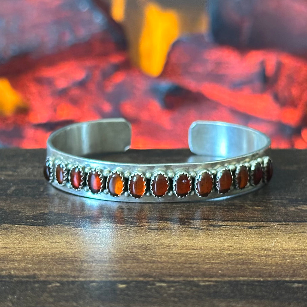 Navajo Patrick Yazzie Amber 13 Stone Sterling Stacker Cuff
