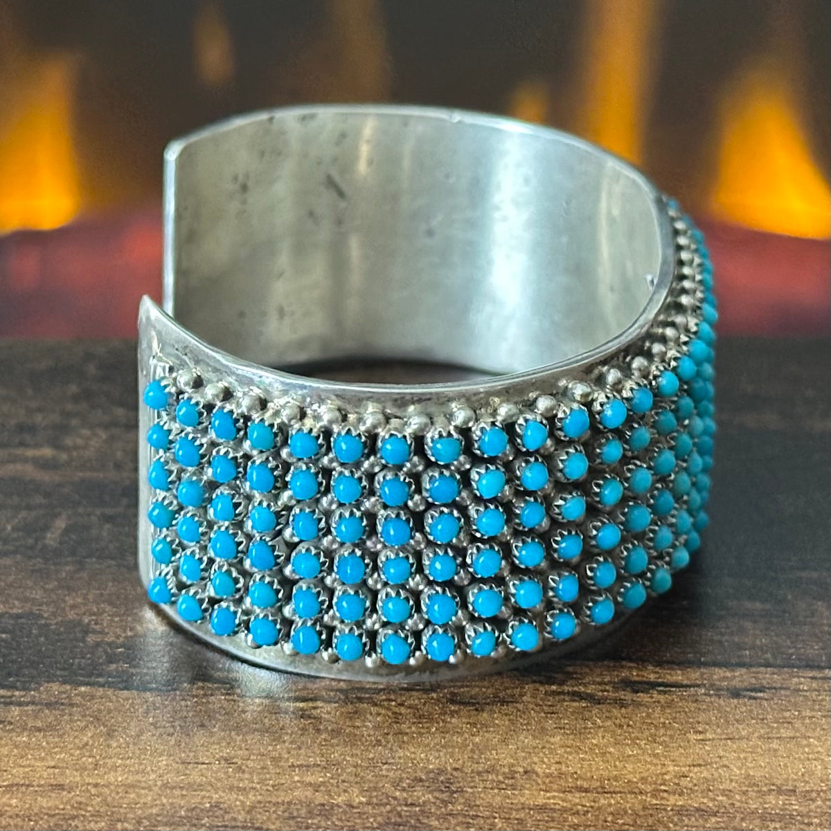 Navajo Stephen Haloo Turquoise 240 Stone Sterling Snake Eye Raindrop Statement Cuff