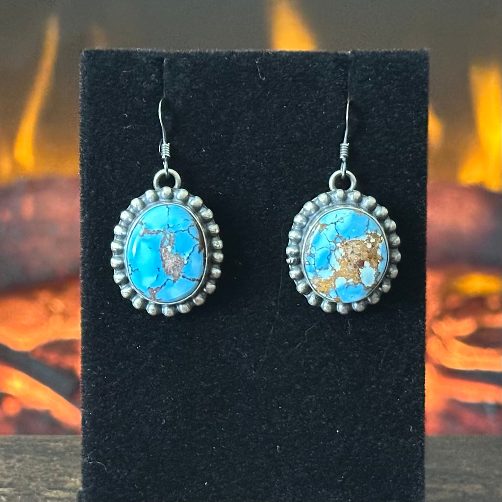 Navajo Mary Ann Spencer Golden Hills Turquoise 9 Stone Sterling Lariat Necklace Earrings Set