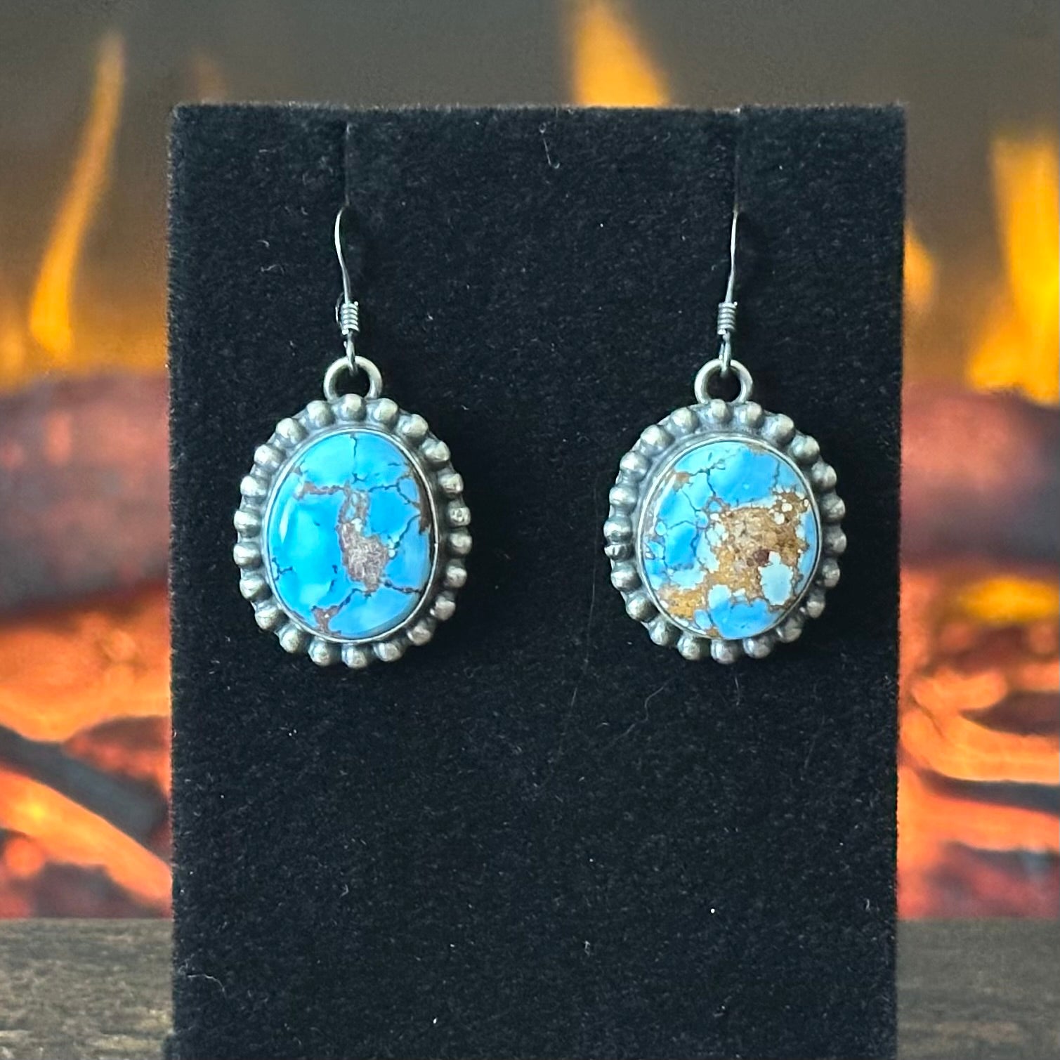 Navajo Mary Ann Spencer Golden Hills Turquoise 9 Stone Sterling Lariat Necklace Earrings Set
