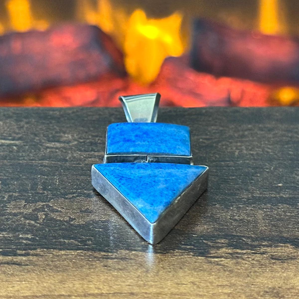 Denim Lapis Sterling Geometric Raindrop Pendant