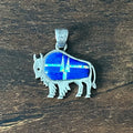 Navajo Anna Begay Lapis Opal Sterling Buffalo Inlay Pendant