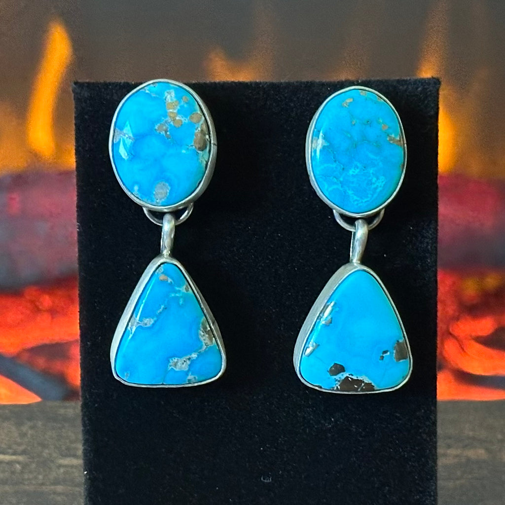 Navajo Hiram Largo Blue Ridge Turquoise 23 Stone Sterling Lariat Necklace Earrings Set