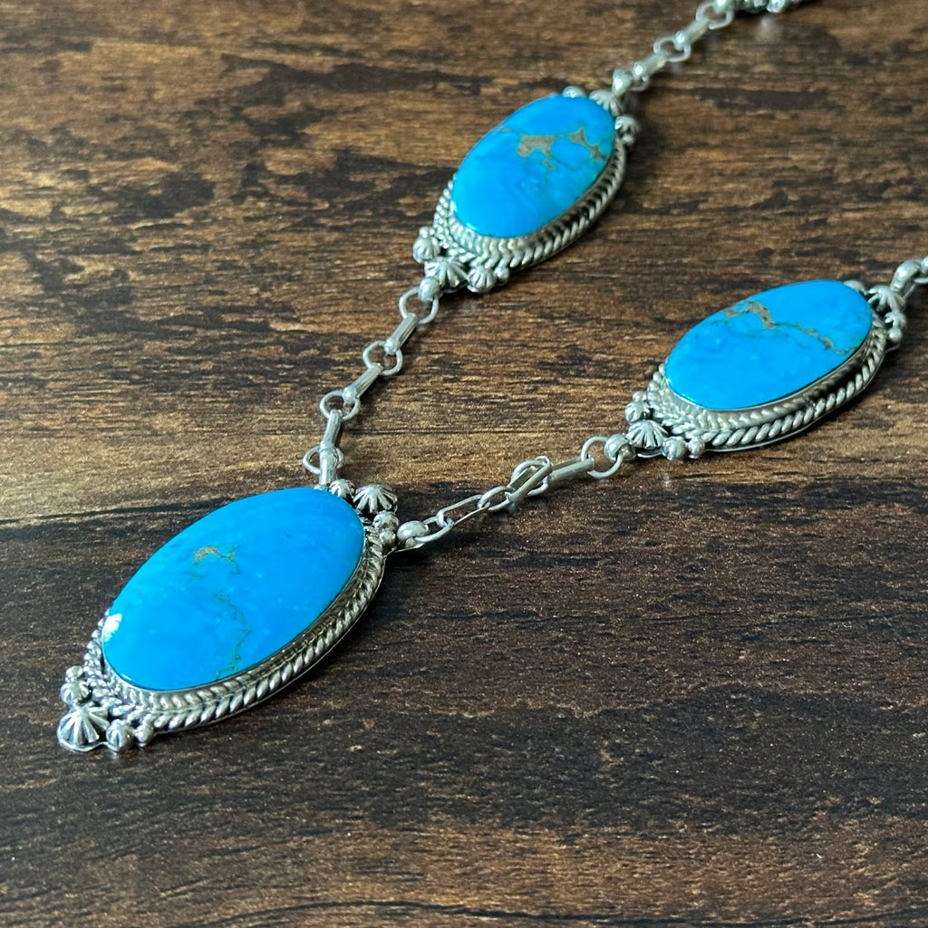 Running Bear Trading Turquoise 5 Stone Sterling Raindrop Station Necklace