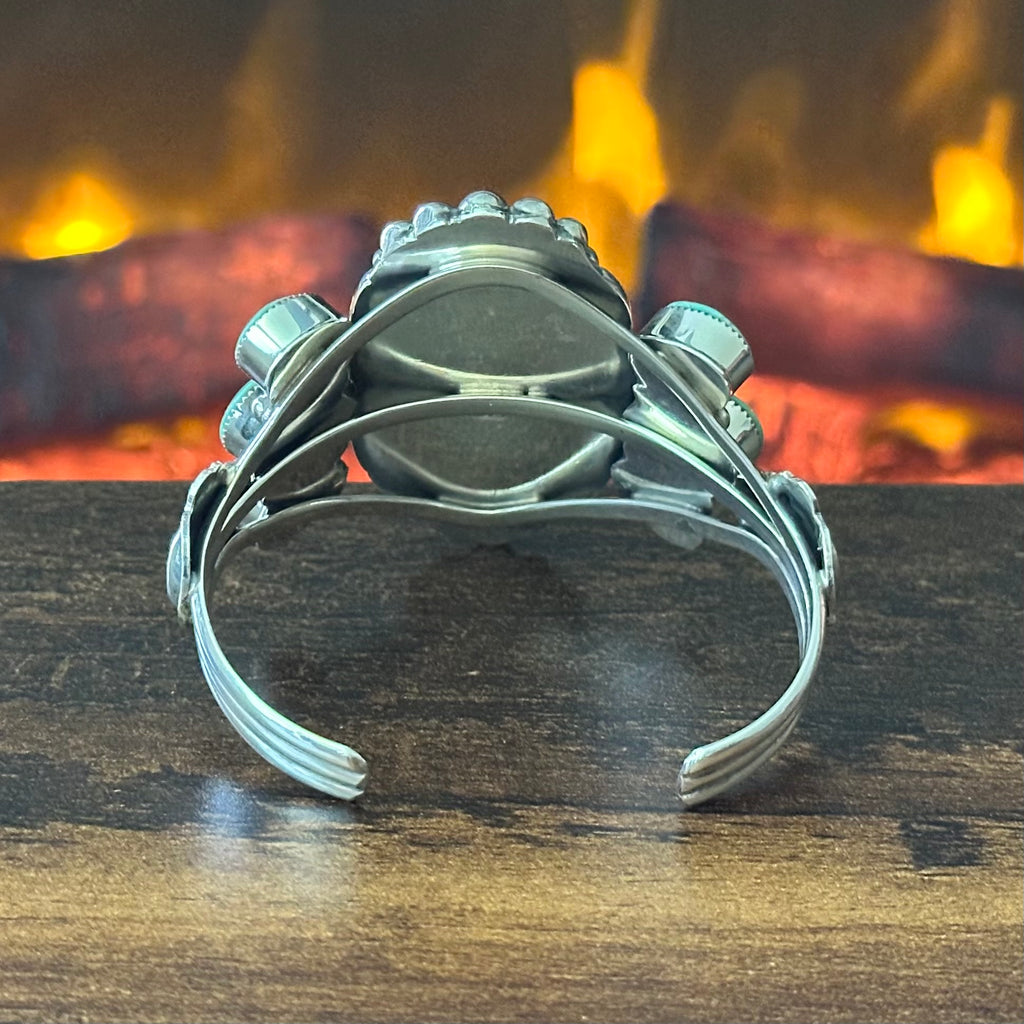 Running Bear Trading Turquoise 7 Stone Sterling Twist Wire Bezel Raindrop Statement Cuff