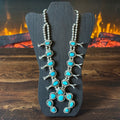 Vintage Turquoise 18 Stone Sterling Handmade Bead Twist Wire Leaf Squash Blossom