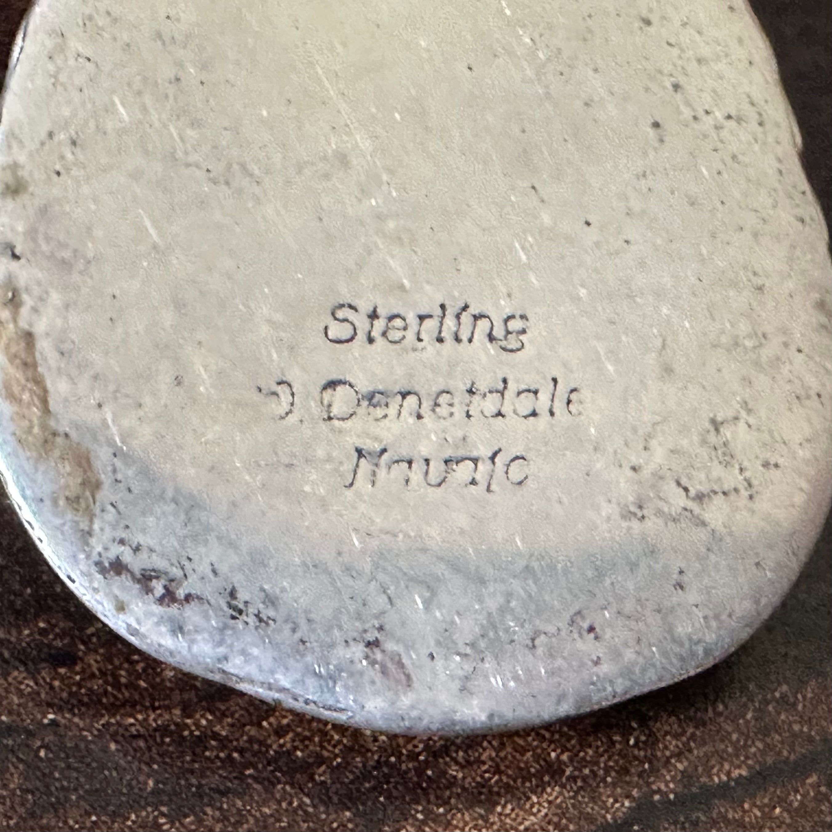 Navajo Will Denetdale Turquoise Sterling Hand Stamped Twist Wire Bezel Teardrop Pendant