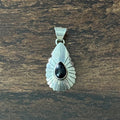 N.W. Signed Onyx Sterling Concho Teardrop Pendant
