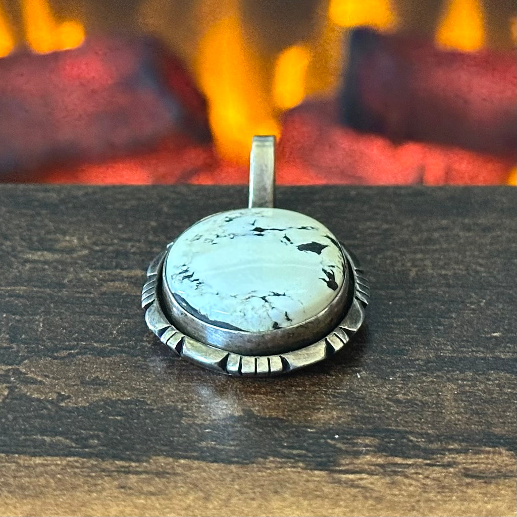 C Spencer Signed White Buffalo Sterling Oval Pendant