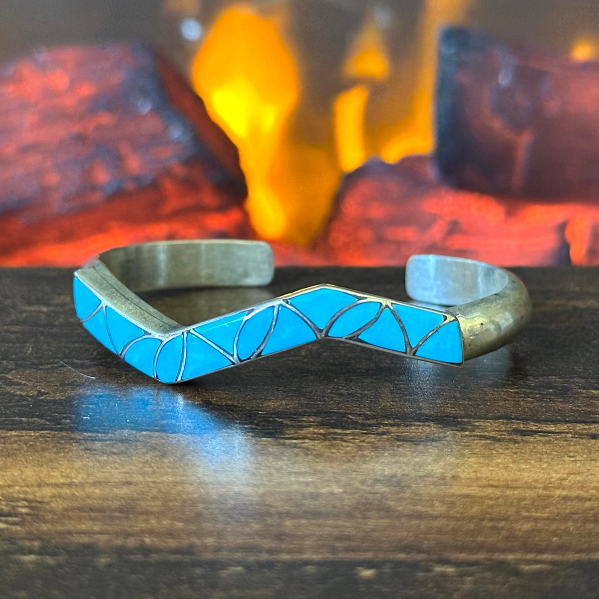 Zuni Sibert & Janita Kallestewa Turquoise Abstract Inlay Stacker Cuff