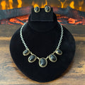 KB Signed Onyx 5 Stone Sterling 12k Gold Filled Station Necklace Clip-On Earrings Set