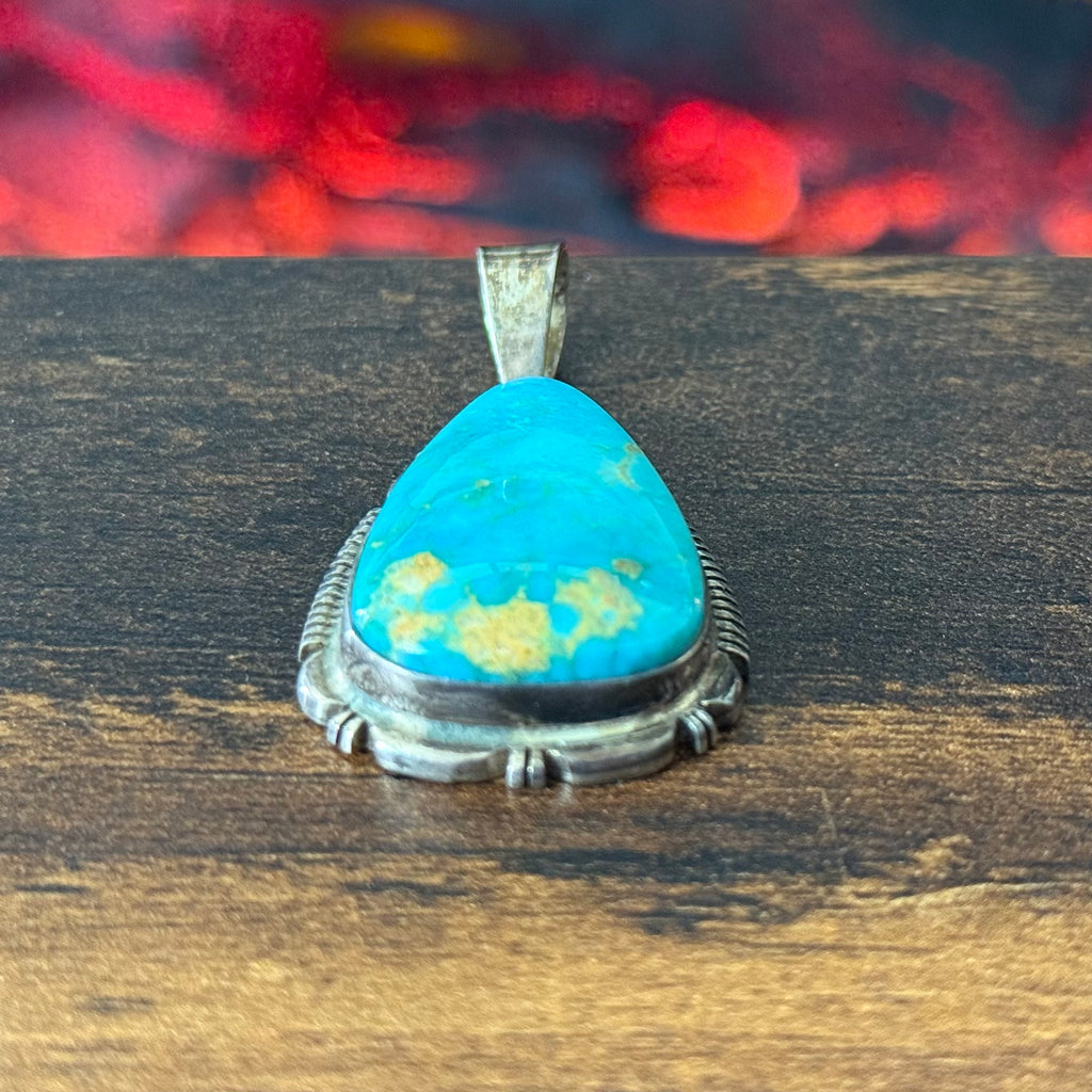 JF Signed Turquoise Sterling Teardrop Pendant