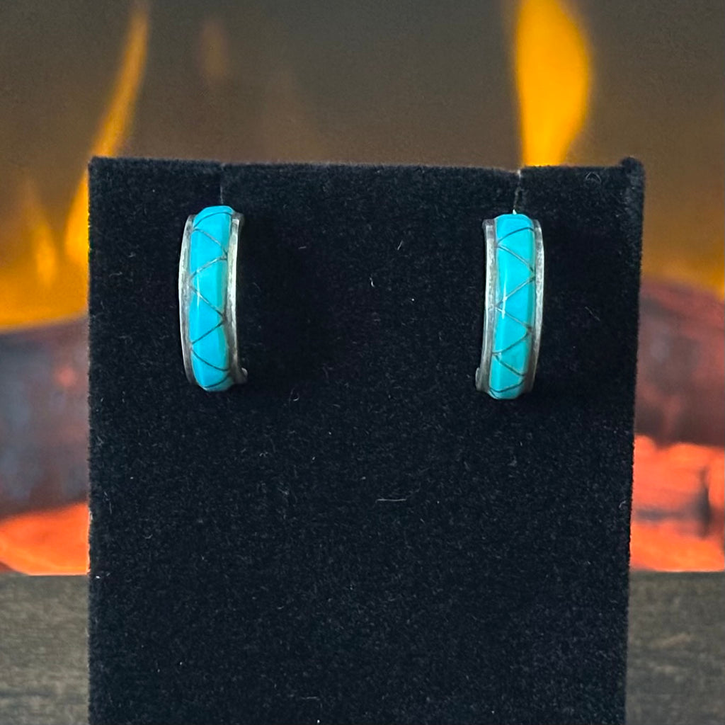 Turquoise Half Circle Sterling Inlay Stud Earrings