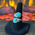 Navajo Genevieve Francisco Adjustable Kingman Turquoise Sterling Leaf Ring