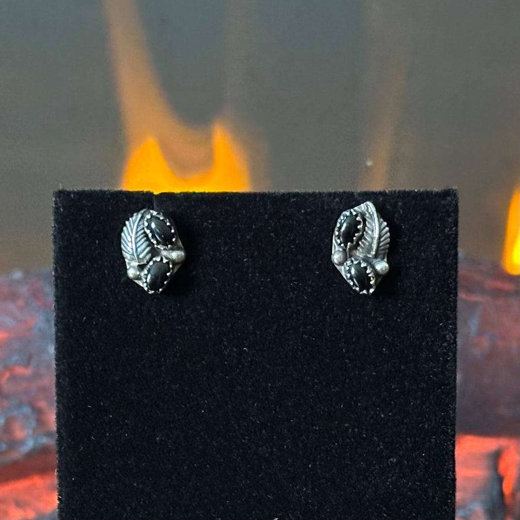 Onyx Sterling Feather Raindrop Stud Earrings