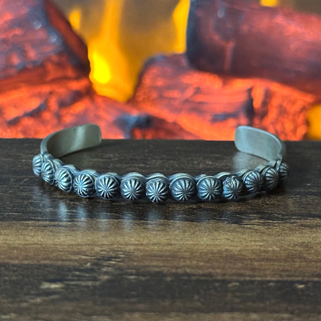 Navajo Mary Cayatineto Sterling Concho Hand Stamped Stacker Cuff