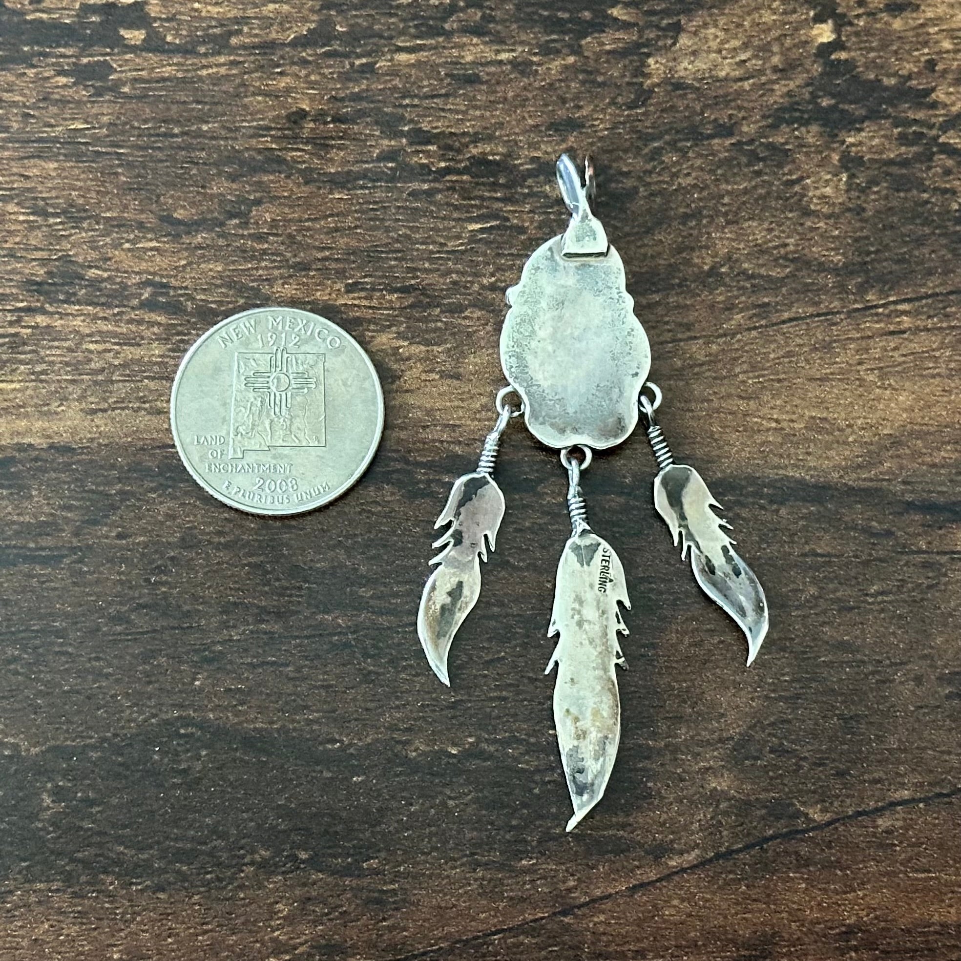 Turquoise Sterling Triple Feather Pendant