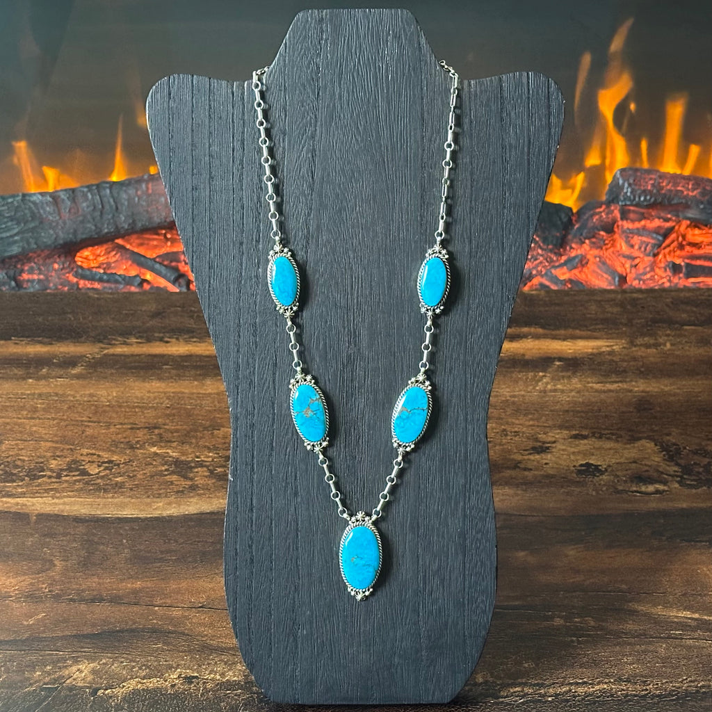 Running Bear Trading Turquoise 5 Stone Sterling Raindrop Station Necklace