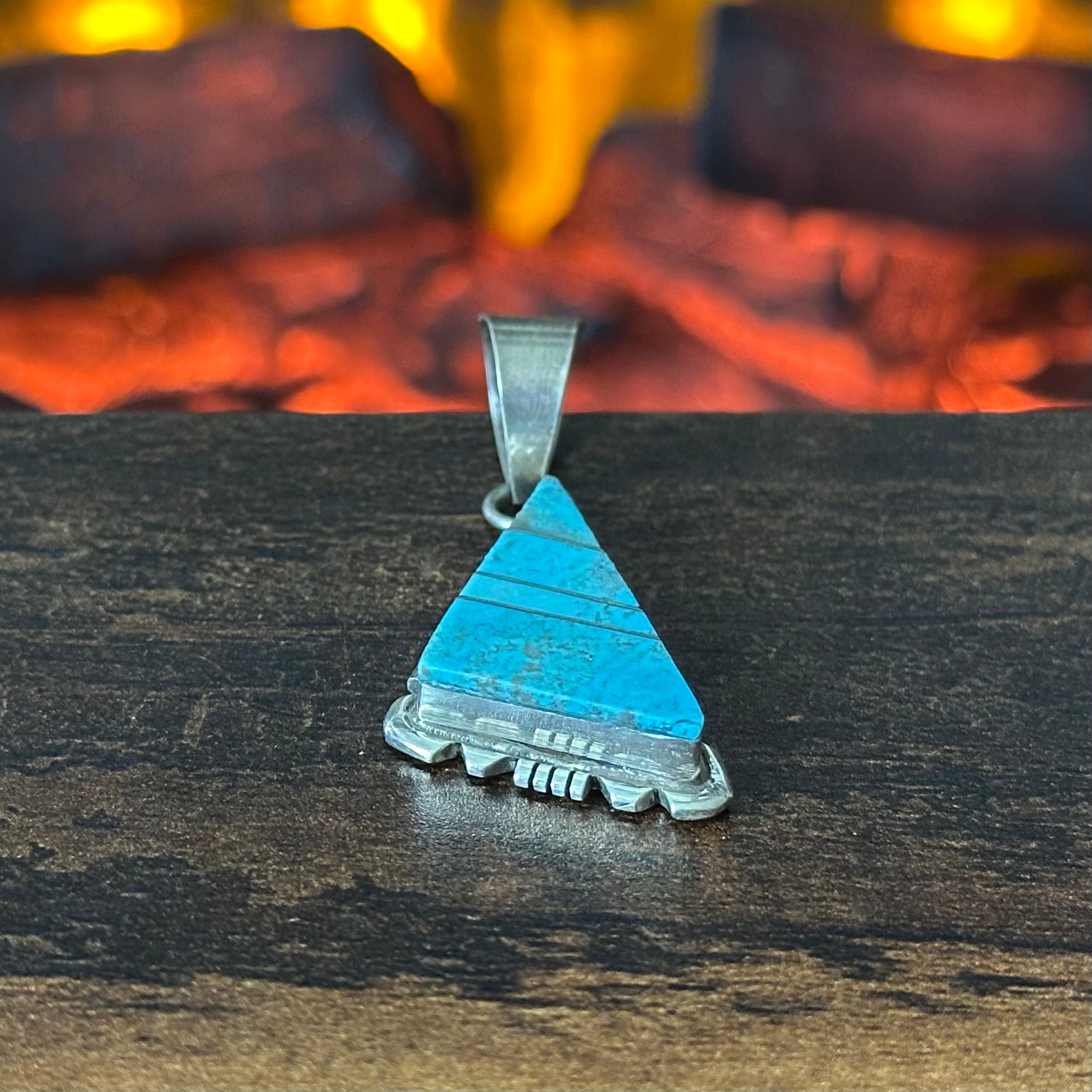 Navajo Brandon Etsitty Turquoise Sterling Triangular Inlay Pendant