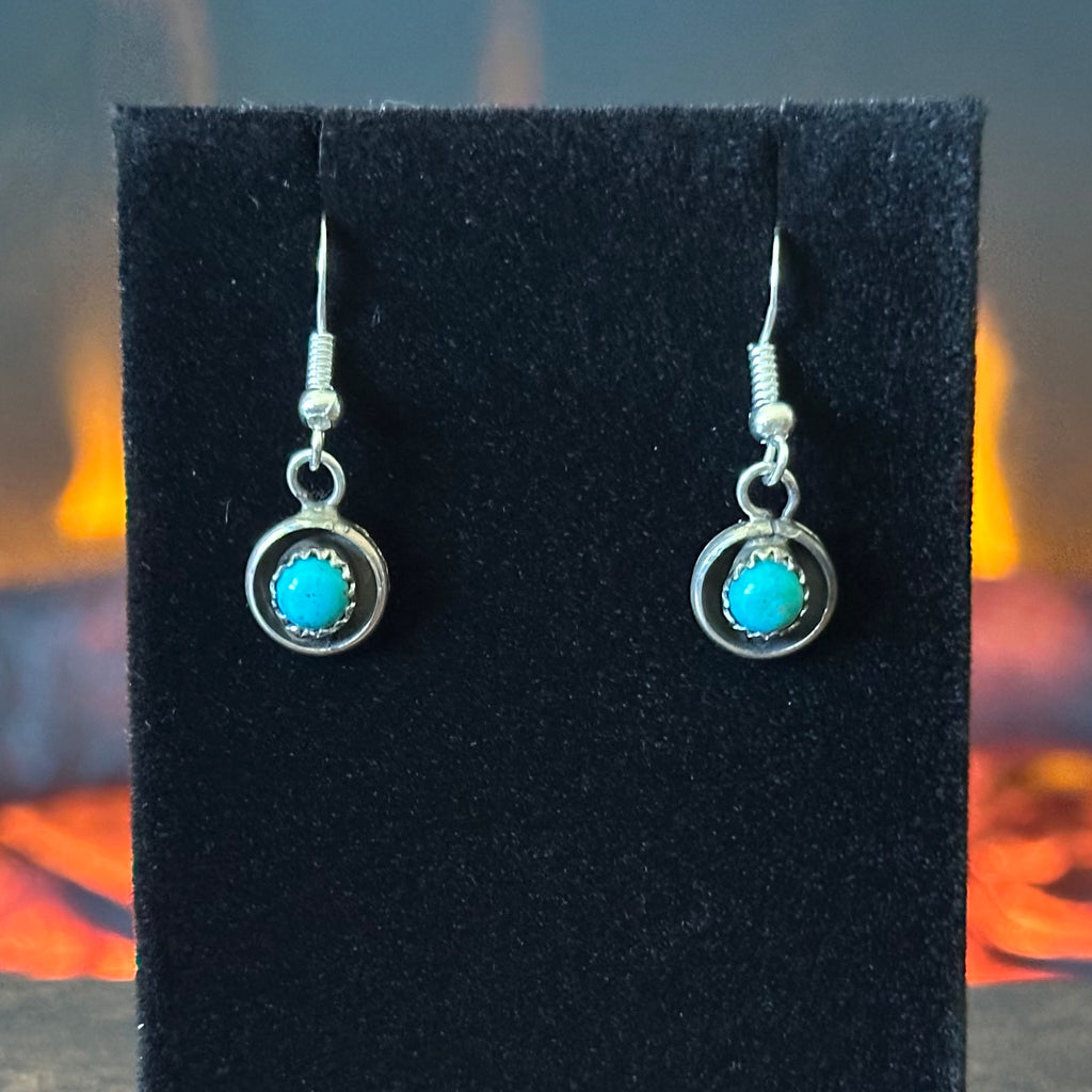 Navajo Phil & Lenora Garcia Sleeping Beauty Turquoise 19 Stone Sterling Squash Blossom Earrings Set