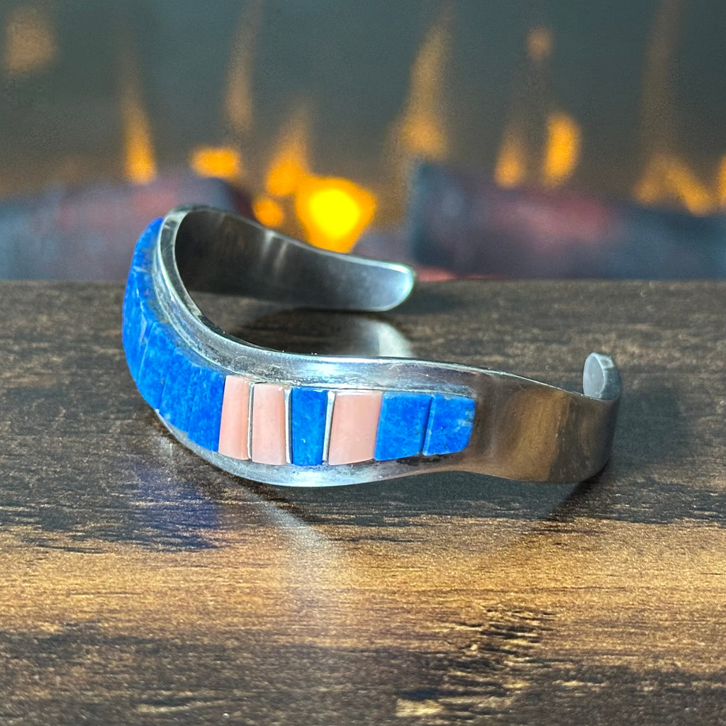 Navajo Raymond Delgarito Lapis Pink Conch Sterling Inlay Cuff