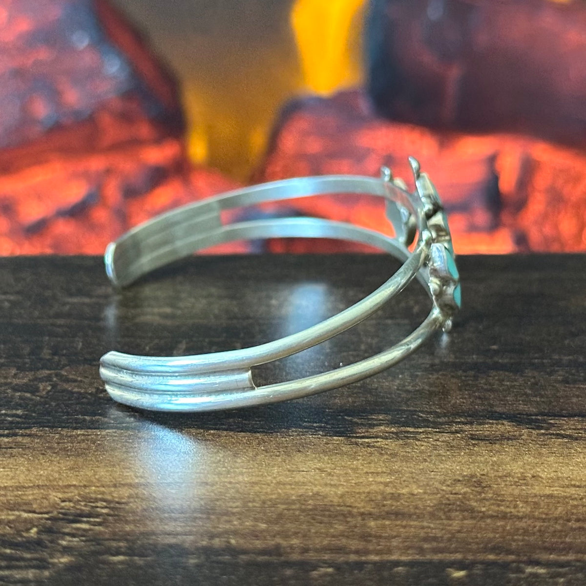 Turquoise Sterling Floral Inlay Raindrop Cuff