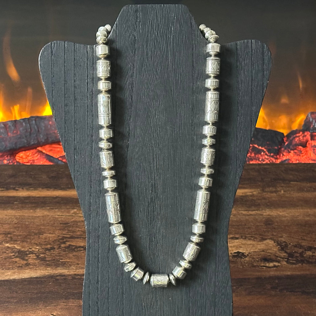 Sterling Handmade Stamped Cylinder Bead Necklace