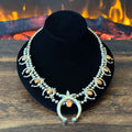 Navajo Steve Francisco Orange Spiny Oyster 9 Stone Sterling Naja Necklace