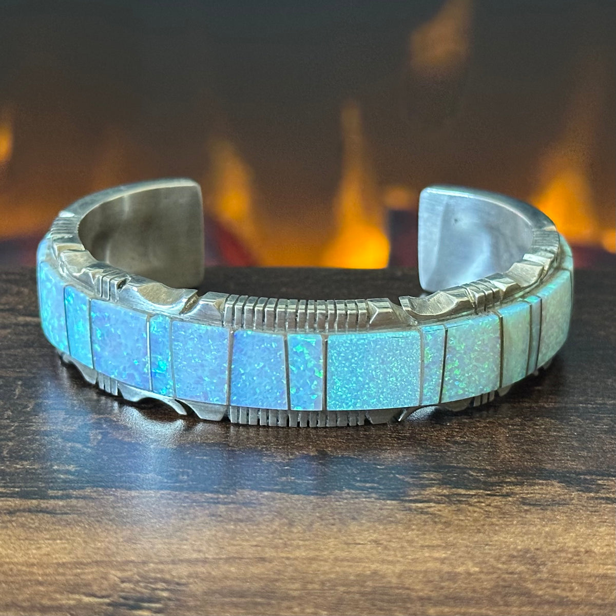 Navajo Steve Francisco Opal Sterling Wraparound Inlay Cuff