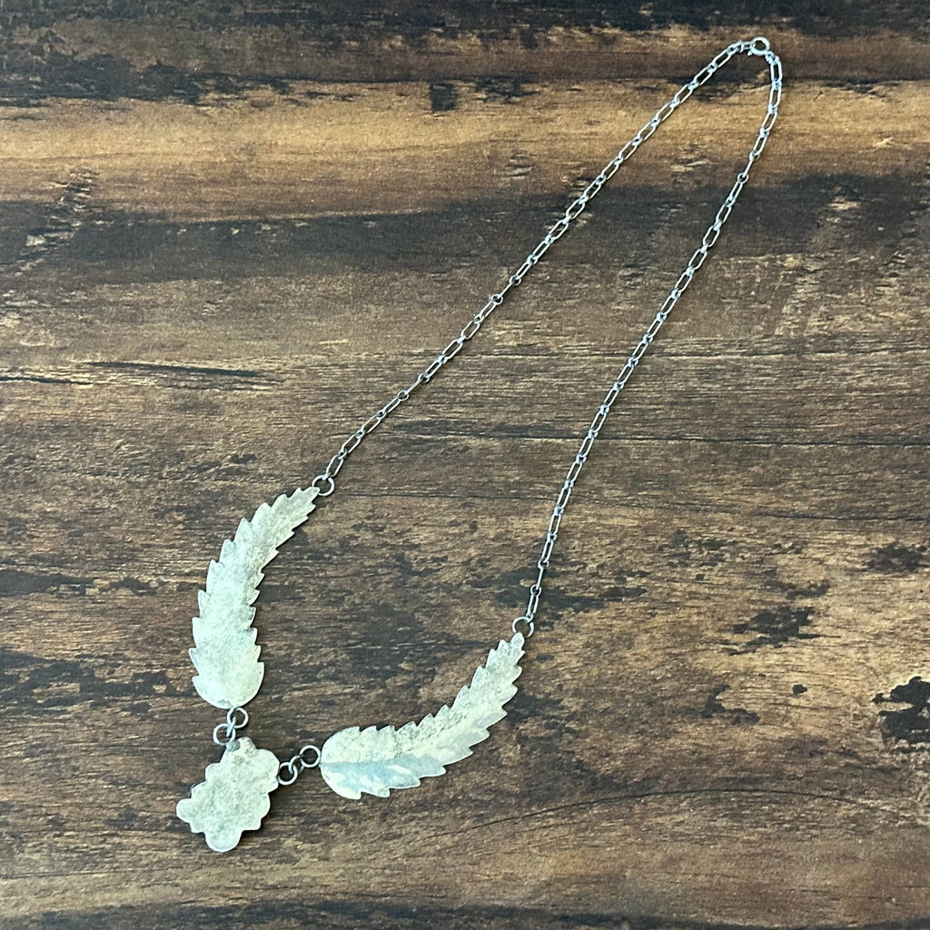 Turquoise 3 Stone Sterling Twist Wire Feather Necklace