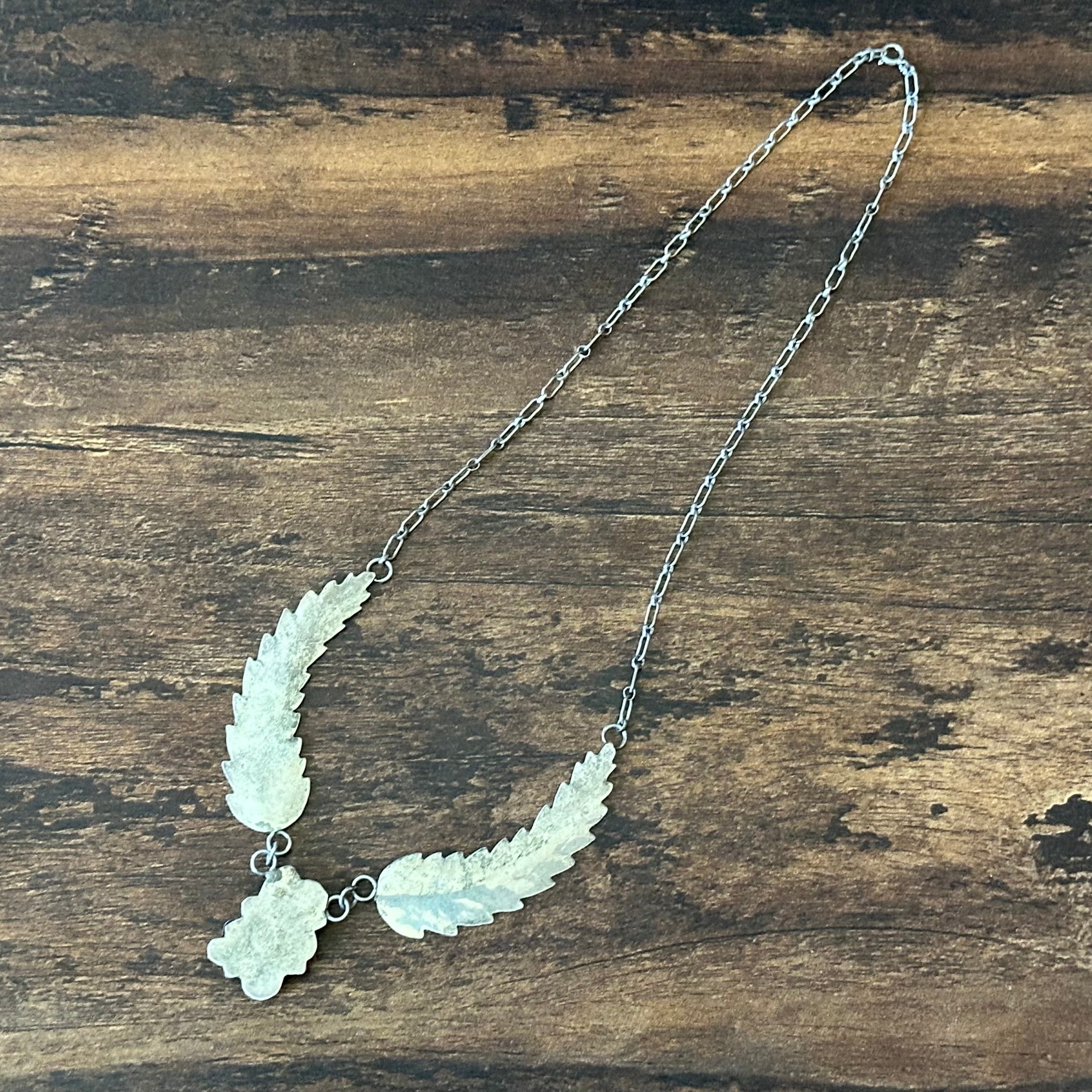 Turquoise 3 Stone Sterling Twist Wire Feather Necklace