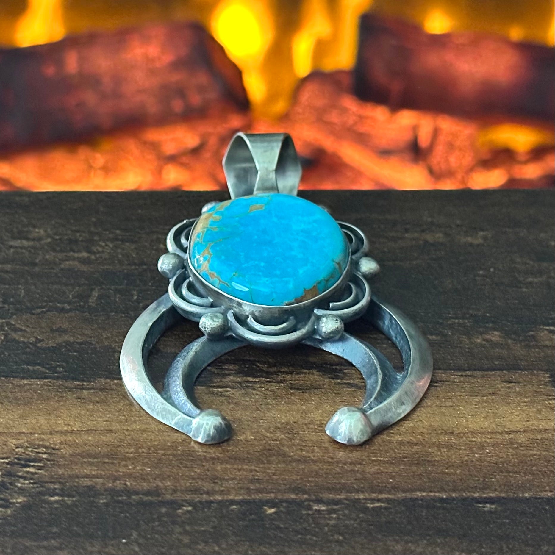 Chimney Butte Turquoise Sterling Floral Raindrop Naja Pendant