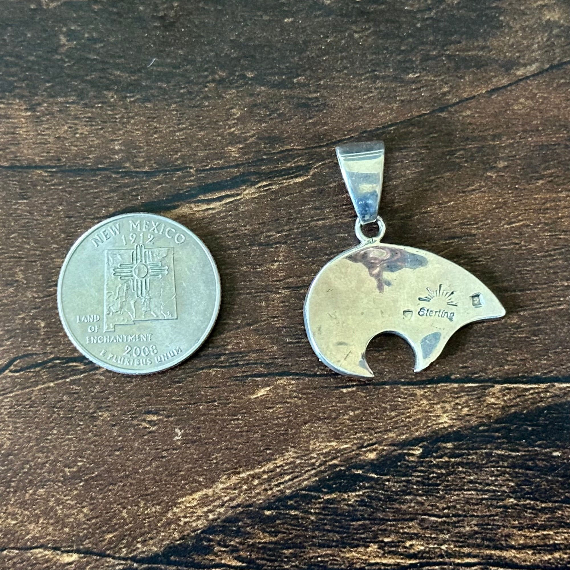 Pictogram Signed Turquoise Sterling Bear Inlay Pendant