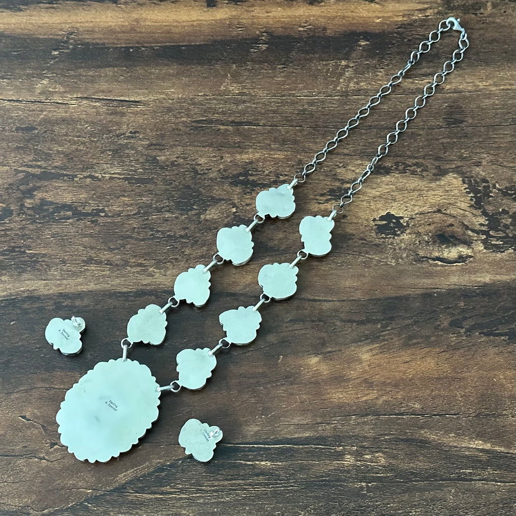 Navajo Anna Spencer Sonoran Gold Turquoise 38 Stone Sterling Cluster Statement Necklace Earrings Set